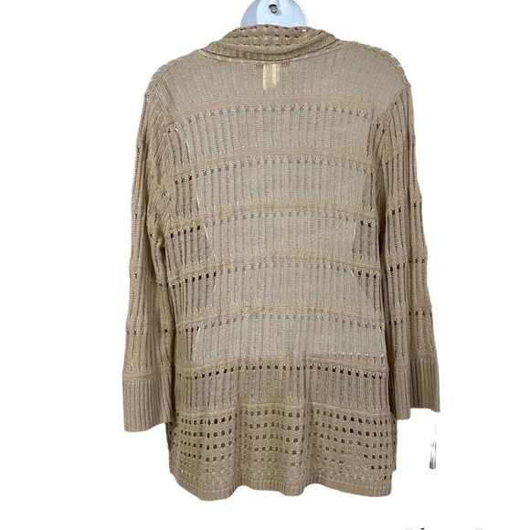 Tan Open-Style Crochet Cardigan Sz Large Open Knit Lightweight Layering - Picture 3 of 10